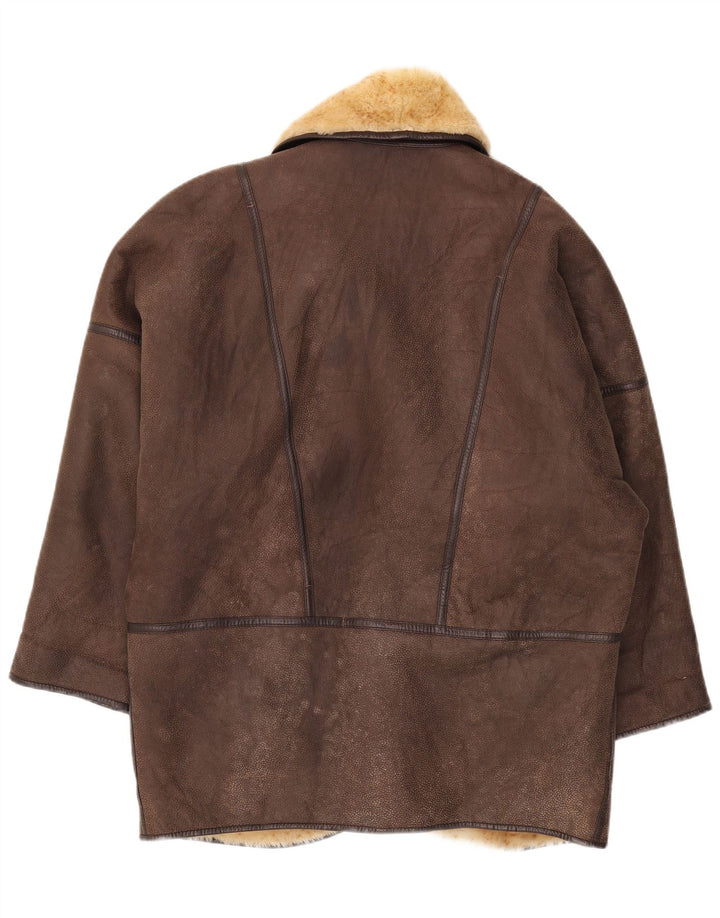 Vintage Dame Oversized Shearling Coat EU 42 Large Brown Shearling