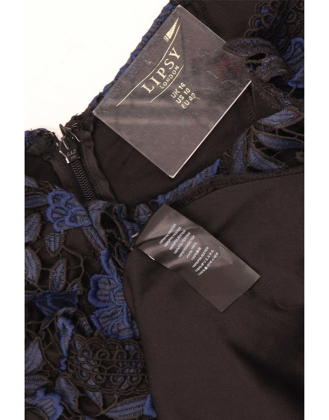 Lipsy Dame A-Line Kjole UK 14 Medium Navy Blue Floral Polyester