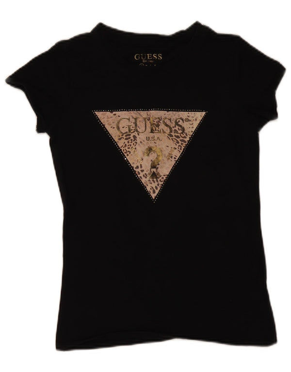 Guess Grafisk T-shirt top til kvinder UK 8 Lille sort bomuld