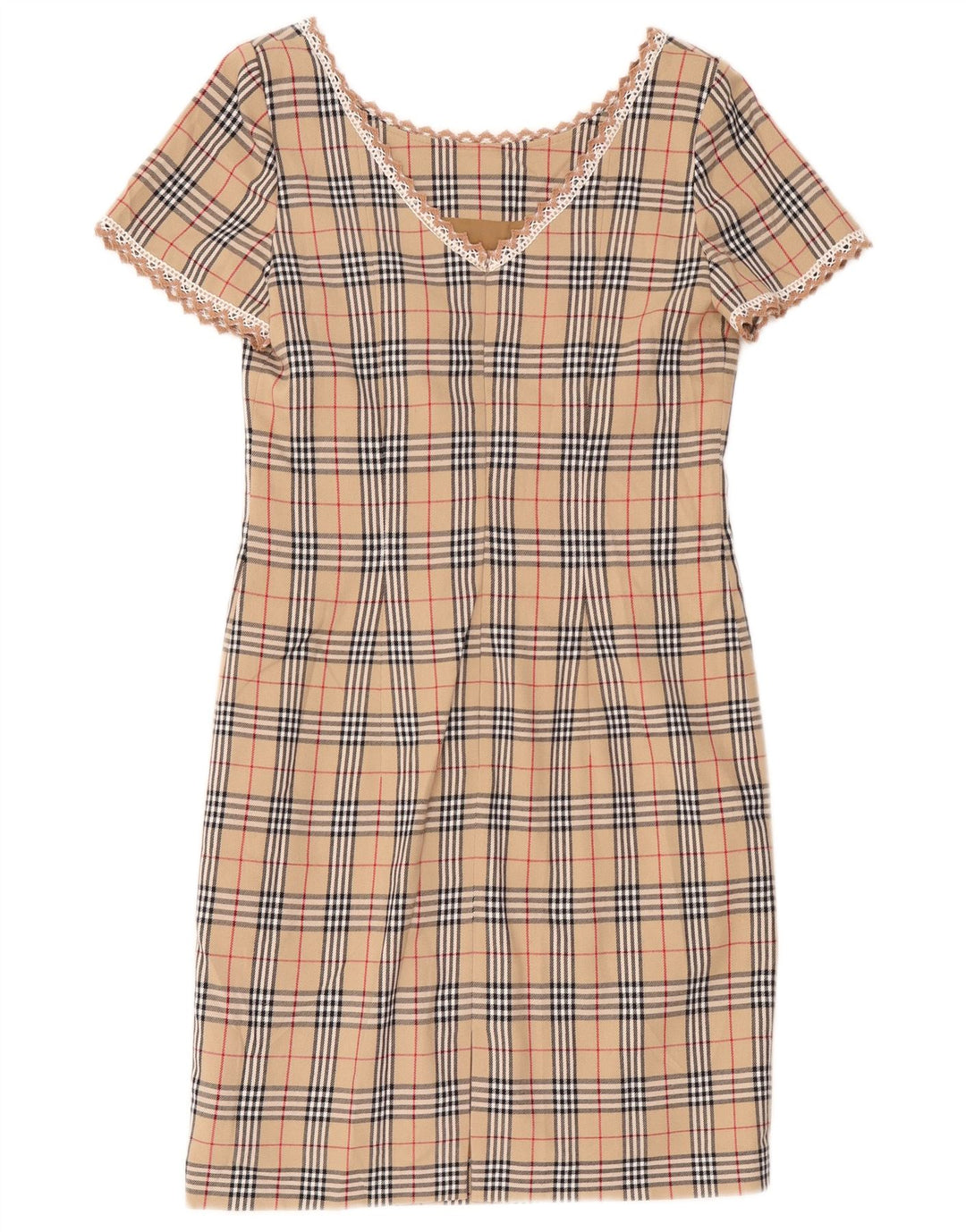 Vintage Kvinders Skede Kjole UK 12 Medium Beige Plaid