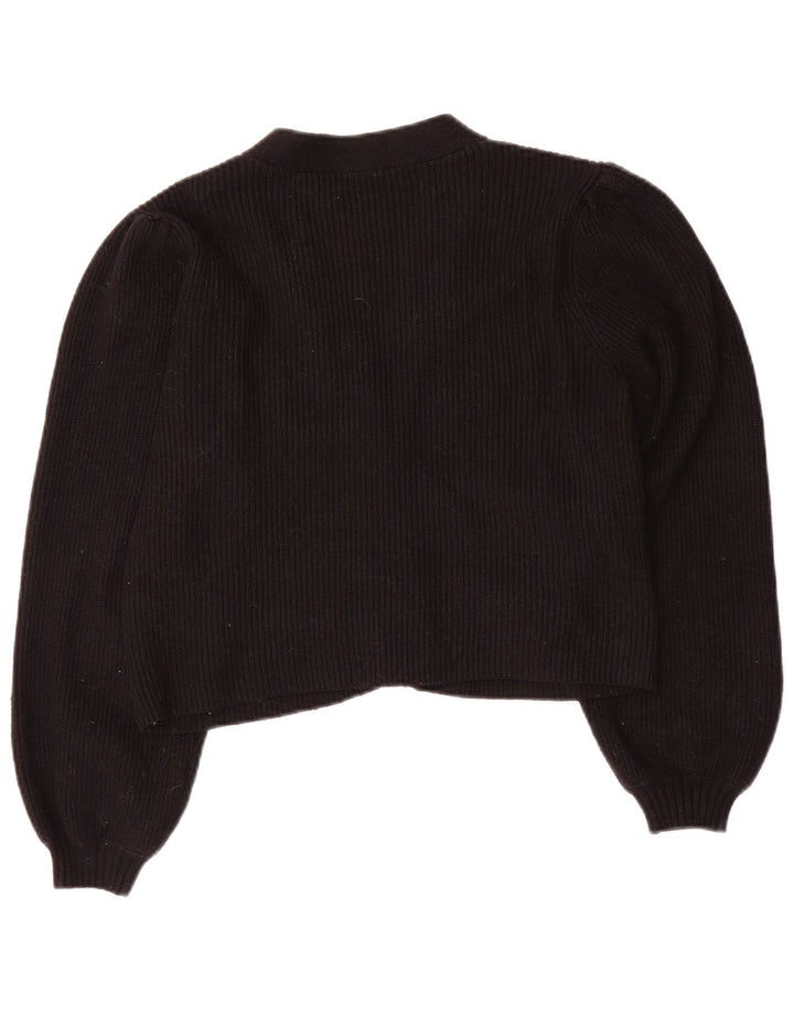 Zara Womens Crop Cardigan Sweater UK 12 Medium Black Viscose