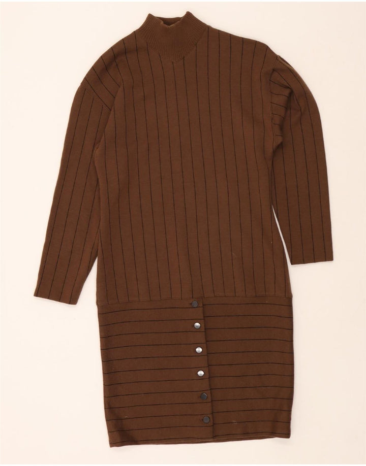 VINTAGE Womens Long Sleeve Jumper Dress IT 44 Medium Brown Striped Vintage Vintage and Second-Hand Vintage from Messina Hembry 