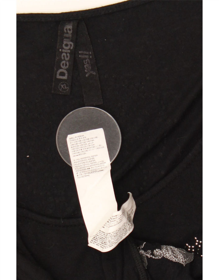 DESIGUAL grafisk top til kvinder 3/4 ærmer UK 18 XL sort dyreprint viskose