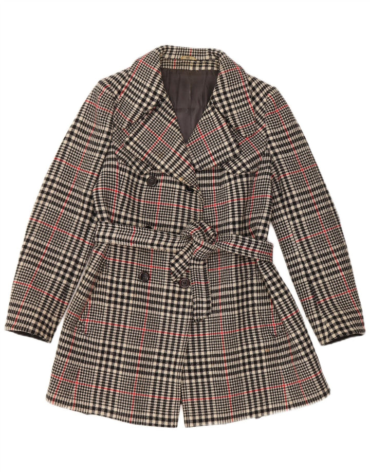 Vintage dobbeltradet trenchcoat til kvinder IT 46, stor grå ternet