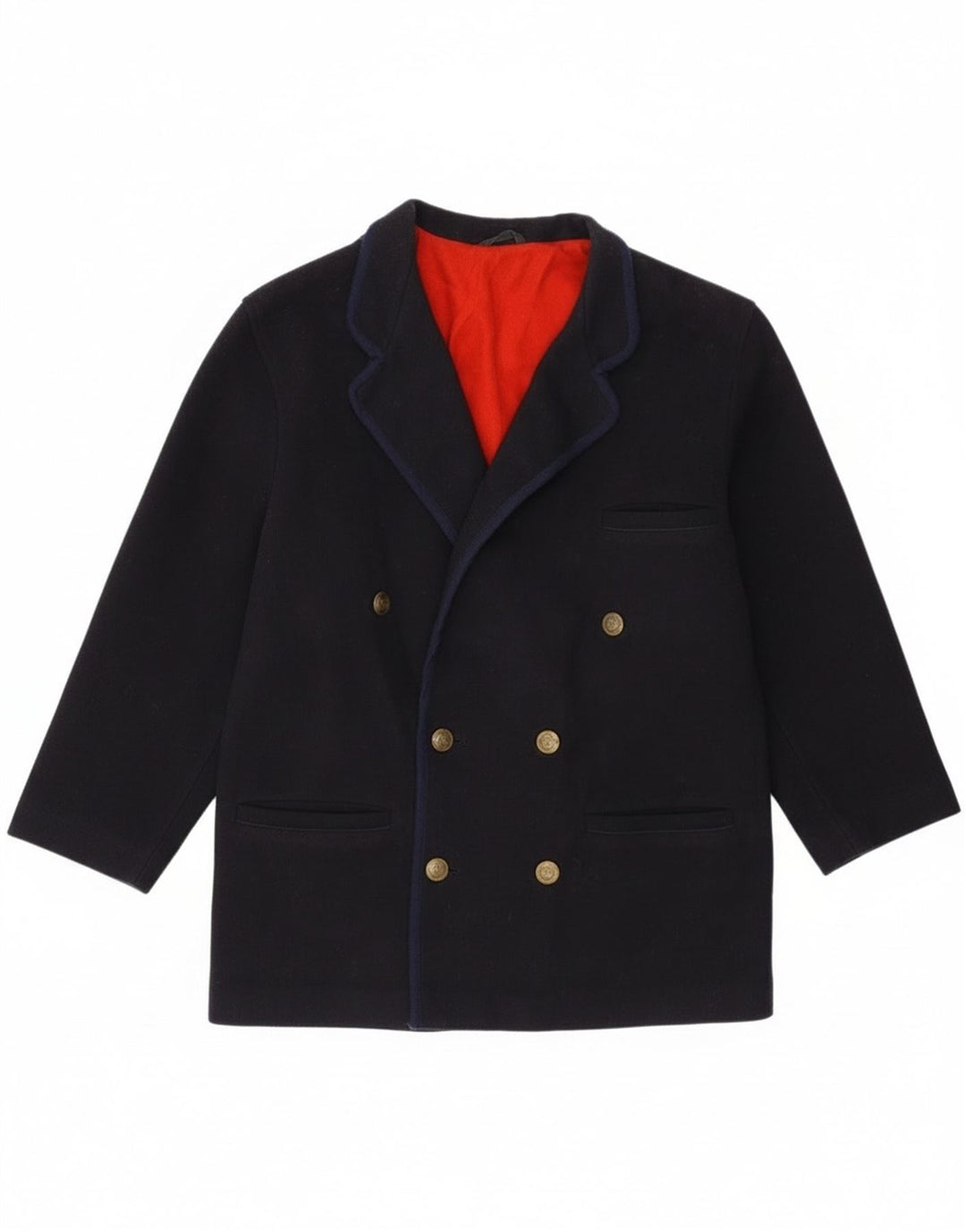 Vintage herre Regular Fit Dobbeltradet frakke IT 46 Lille marineblå uld