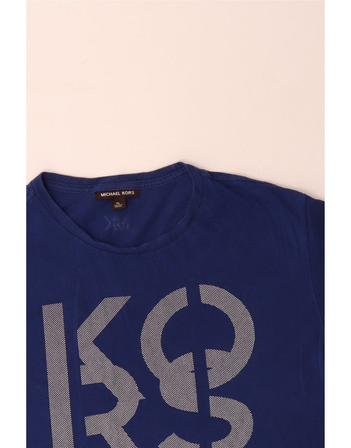 MICHAEL KORS Herre grafisk T-shirt Top XL Blå Bomuld