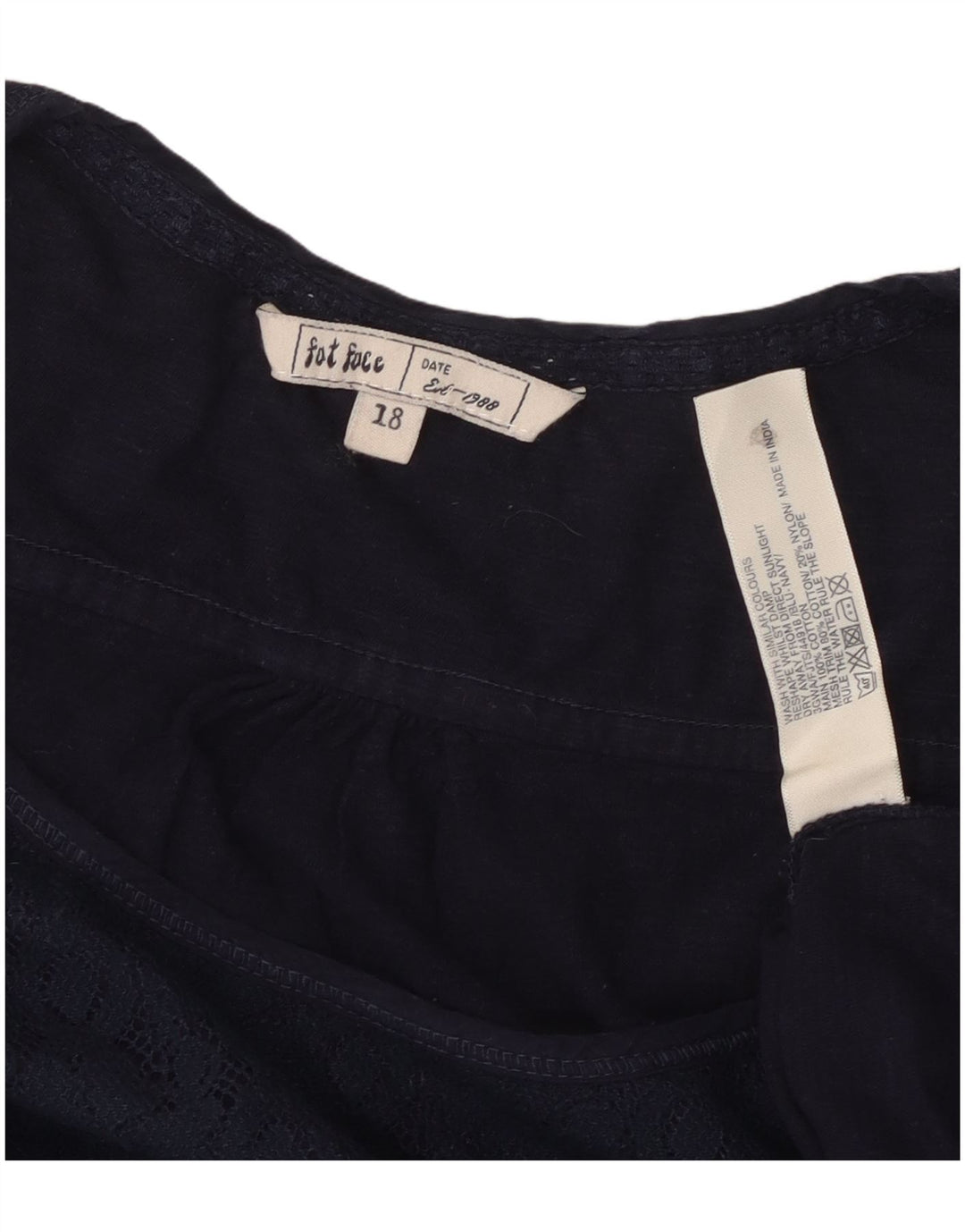 Fat Face Dame Langærmet Bluse Top UK 18 XL Navy Blue Floral Bomuld