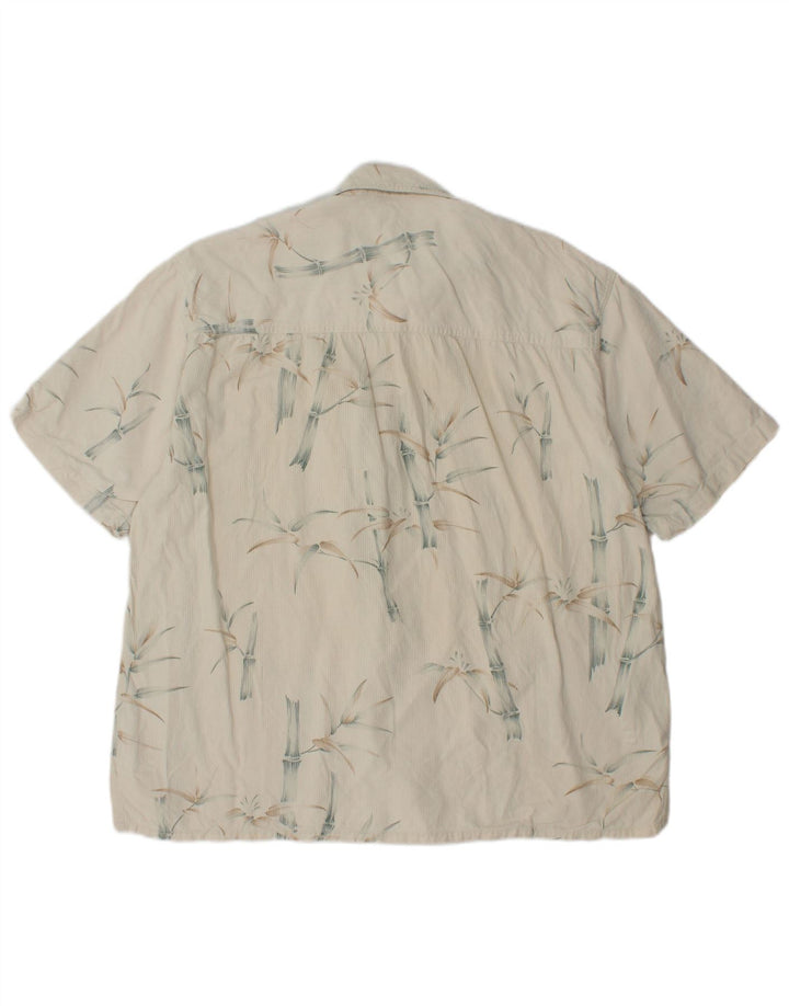 ISLAND REPUBLIC Kortærmet skjorte til mænd, stor off-hvid blomstersilke