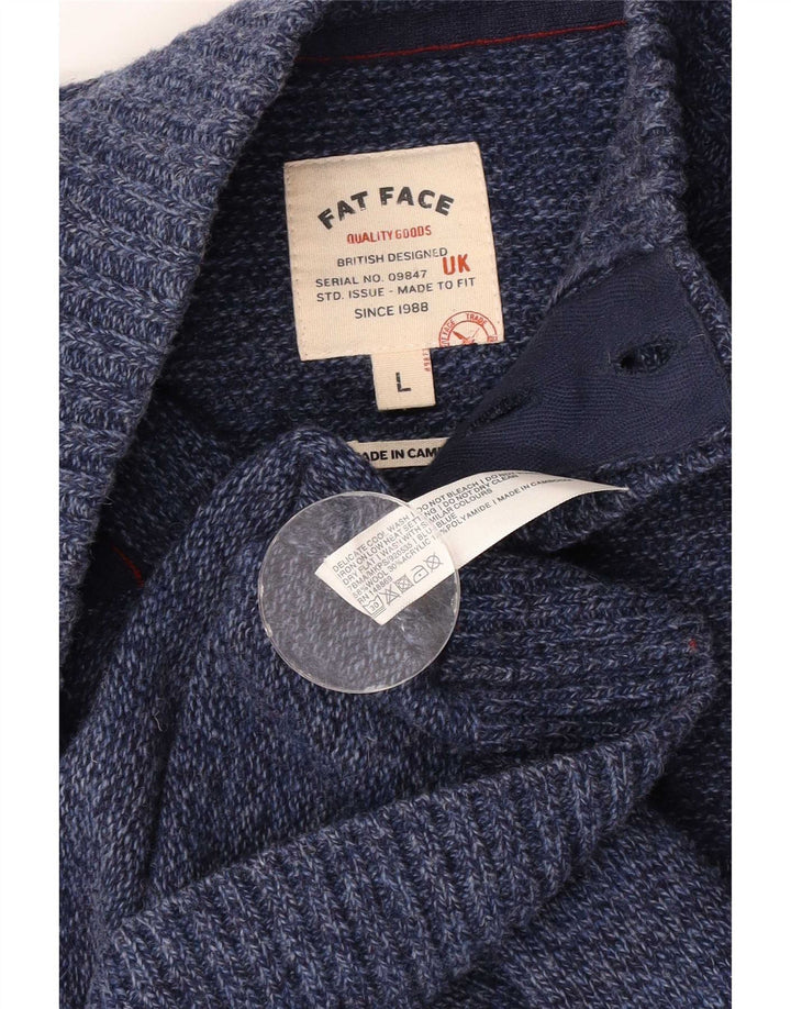 Fat Face Herre Button Neck Jumper Sweater Stor Marineblå Stribet Uld