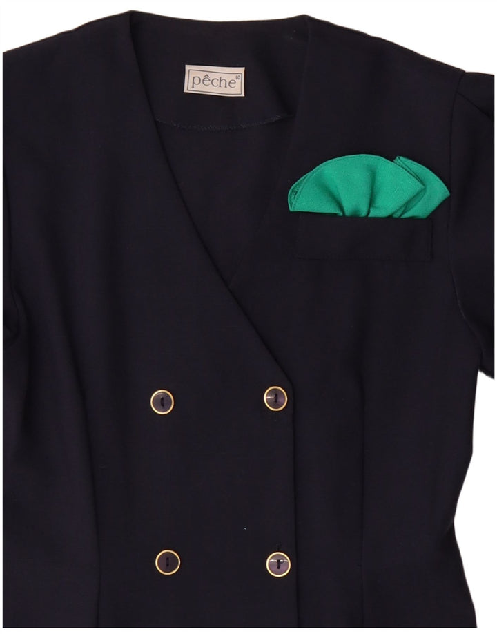 VINTAGE Dame Dobbeltradet Skede Kjole US 10 Large Navy Blue