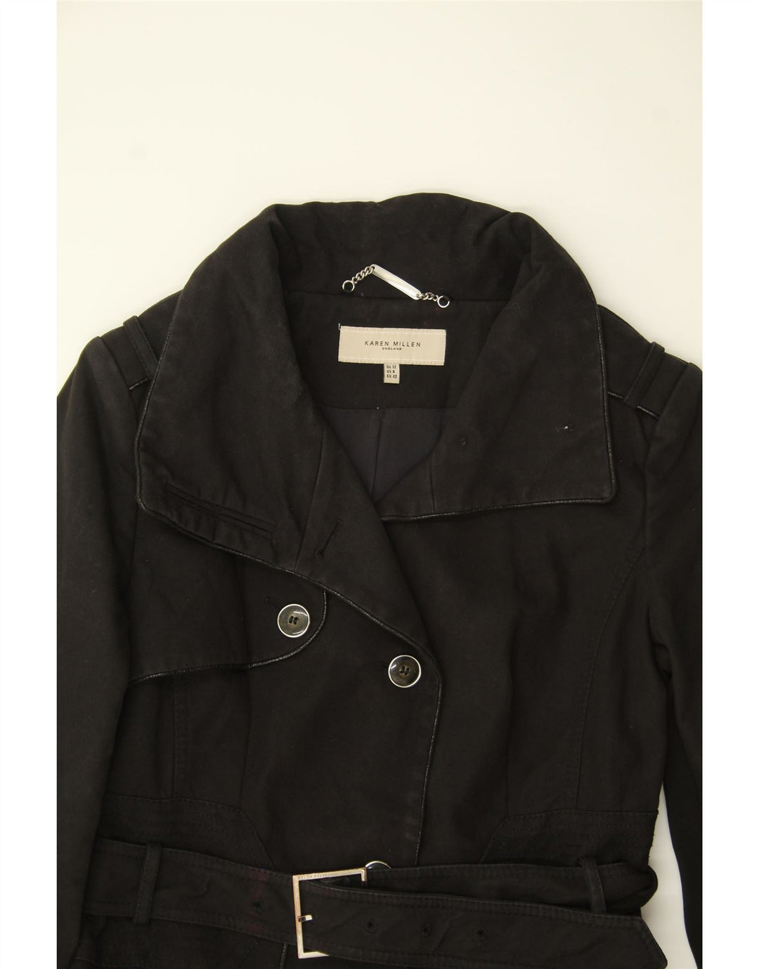 KAREN MILLEN Womens Overcoat UK 12 Medium Black Cotton Vintage Karen Millen and Second-Hand Karen Millen from Messina Hembry 