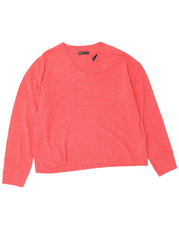Marks & Spencer Dame V-hals sweater UK 22 3XL Pink Akryl