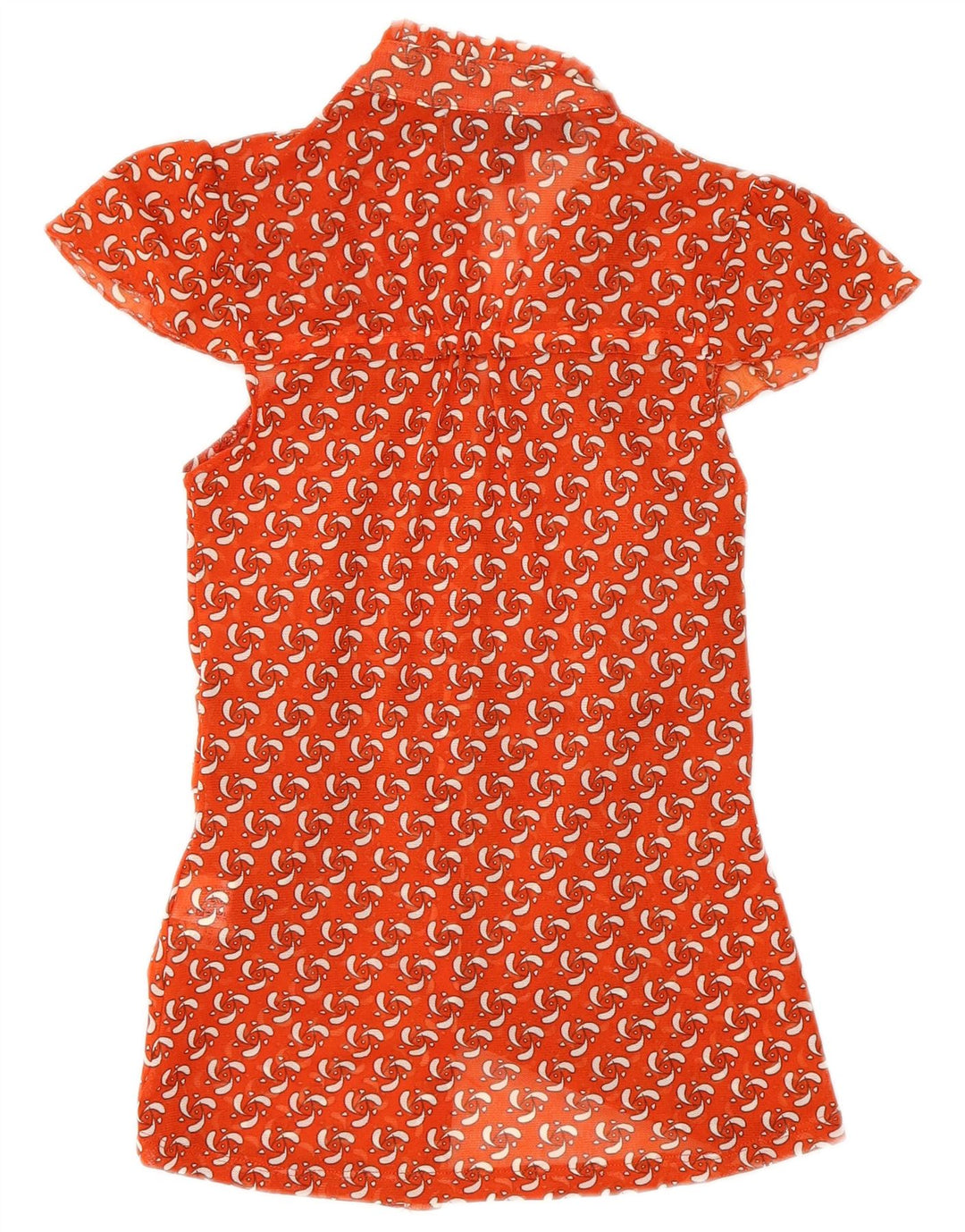 Zara kvinders abstrakt mønster kortærmet skjortebluse UK 8 Small Orange