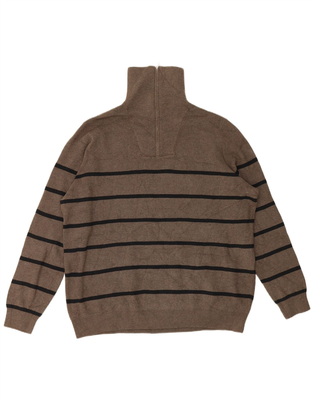 Marks & Spencer Herre Zip Neck Jumper Sweater 2XL Grå Stribet Polyester