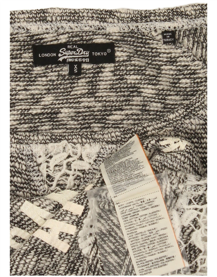 Superdry Womens Oversized Crop Boat Neck Jumper Sweater UK 6 XS Grå Bomuld