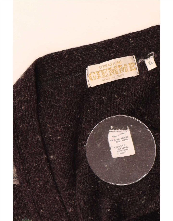 Giemme Herre Cardigan Sweater XL Brun Geometrisk Uld