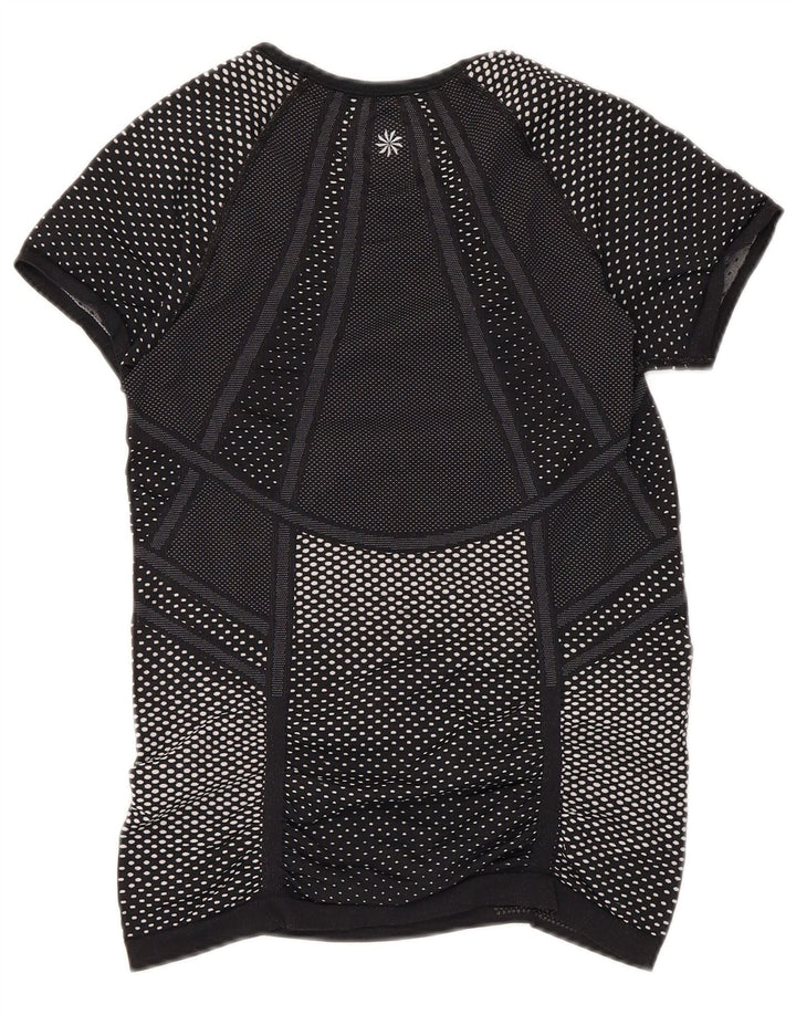 ATHLETA T-shirt top til kvinder UK 8 Lille sort plettet polyester