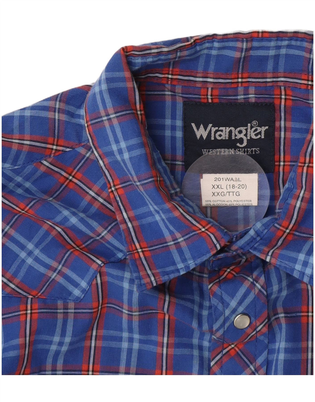 WRANGLER drengeskjorte 15-16 år 2XL blå plaid bomuld