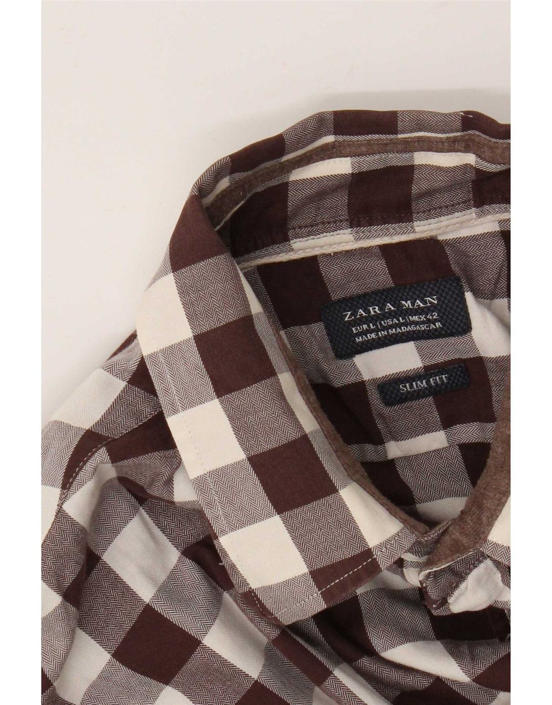 Zara Herre Slim Fit Skjorte Stor Brun Gingham