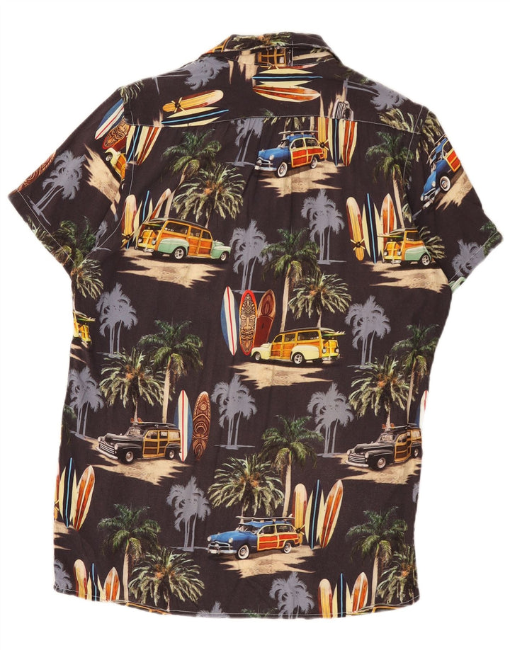 Vintage Herre grafisk kortærmet skjorte Medium Black Viscose Hawaiian