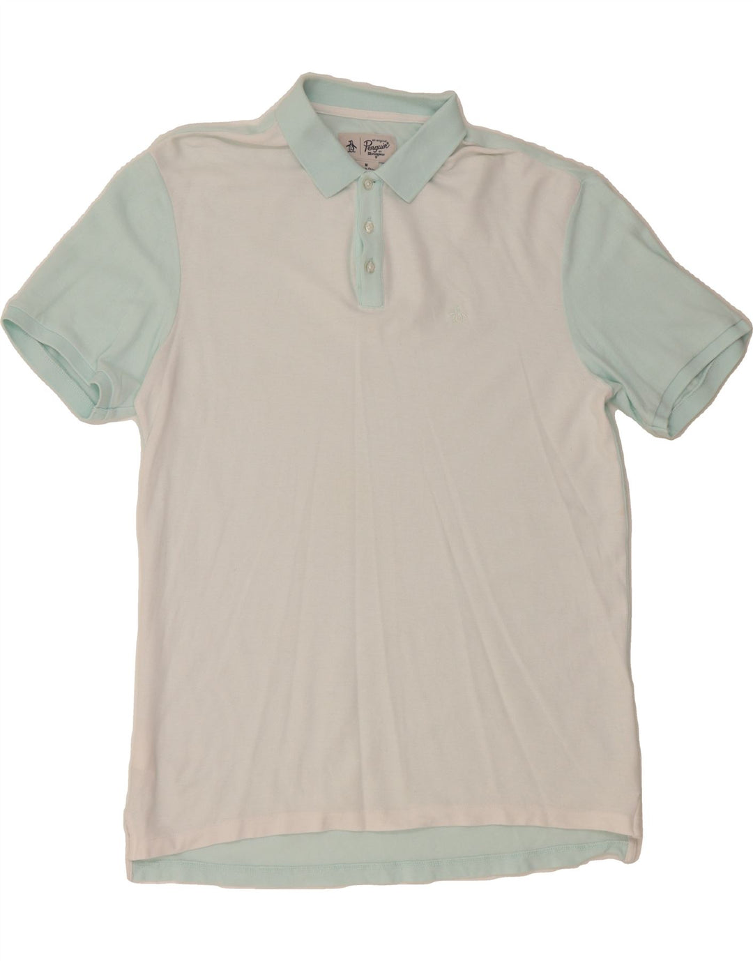 PENGUIN Mens Polo Shirt Medium Off White Colourblock Cotton Vintage Penguin and Second-Hand Penguin from Messina Hembry 