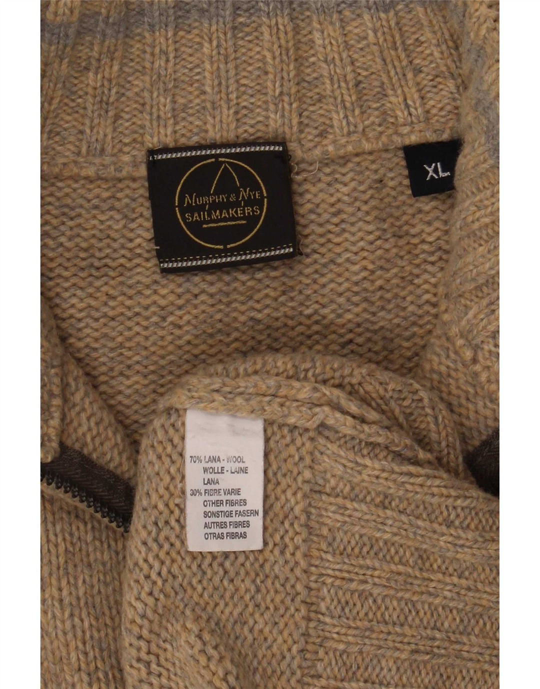 Murphy & Nye Herre Zip Neck Jumper Sweater XL Beige Flecked Wool