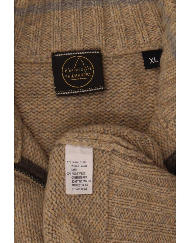 Murphy & Nye Herre Zip Neck Jumper Sweater XL Beige Flecked Wool