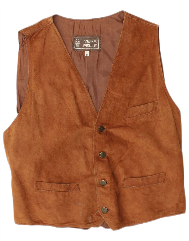 Vintage herre ruskindsvest IT 48 medium brunt læder