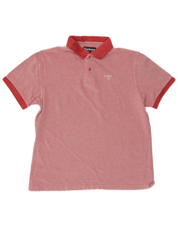 BARBOUR Mens Polo Shirt Large Red Cotton