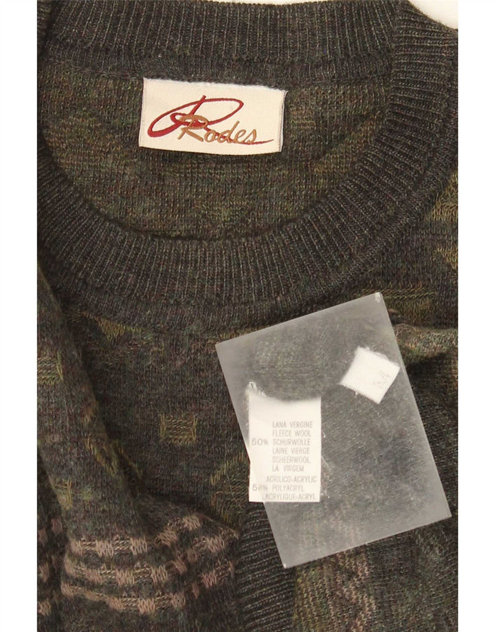 Rodes Herre Crew Neck Jumper Sweater Medium Khaki Fair Isle Wool