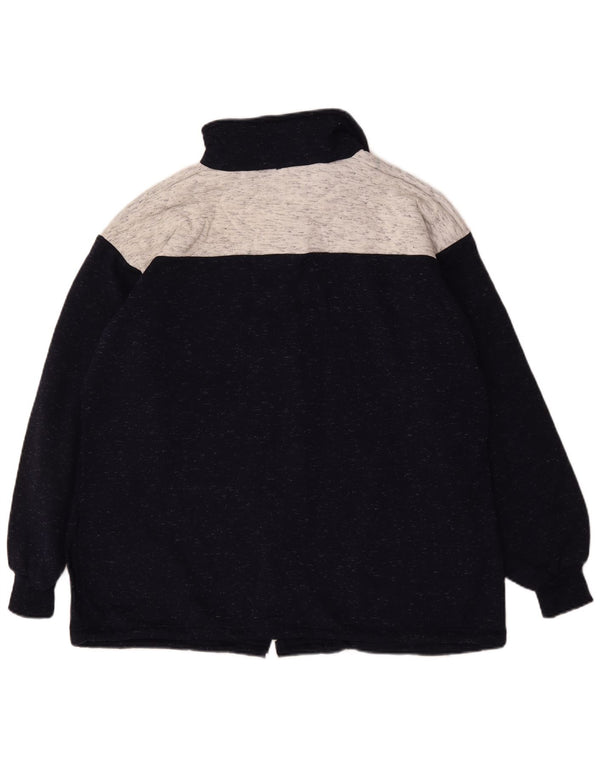 Vintage herre grafisk træningsdragt topjakke XL marineblå colourblock bomuld