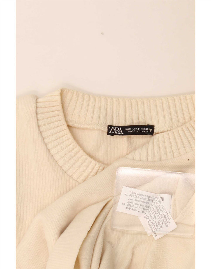 Zara Dame Oversized Crew Neck Jumper Sweater UK 10 Small Off White