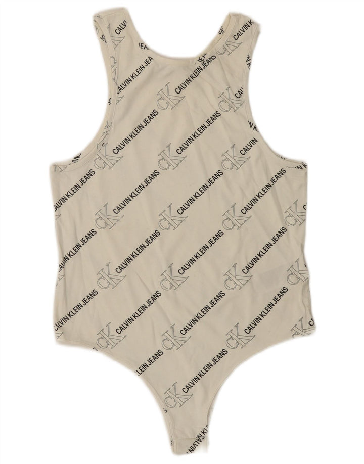 CALVIN KLEIN JEANS Grafisk ærmeløs bodysuit til kvinder UK 14 Large White
