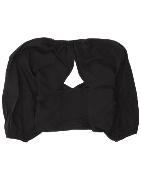 Zara Womens Crop Bluse Top UK 14 Large Black