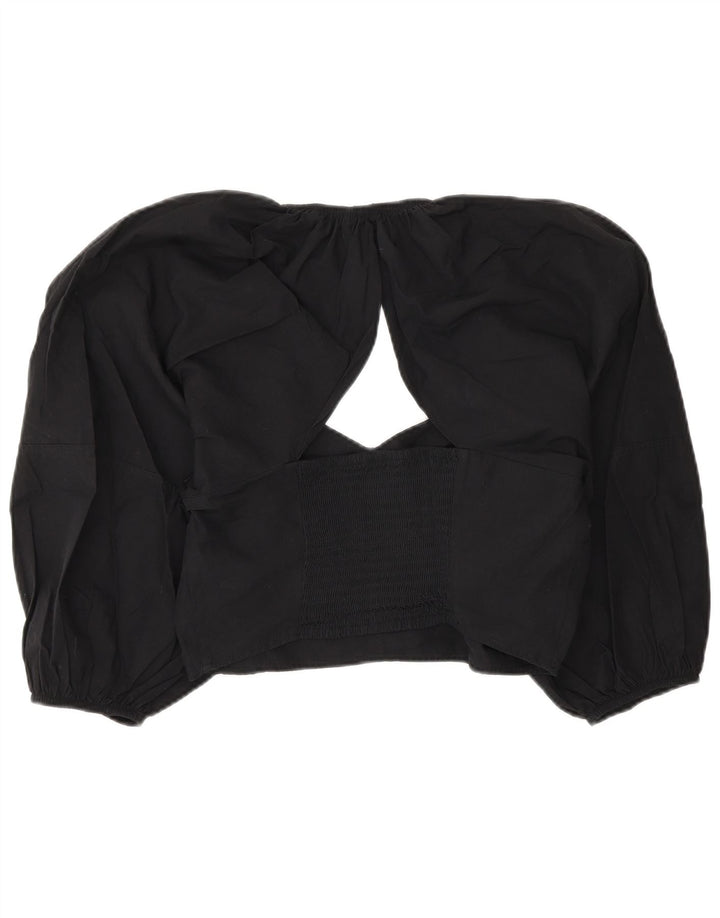 Zara Womens Crop Bluse Top UK 14 Large Black