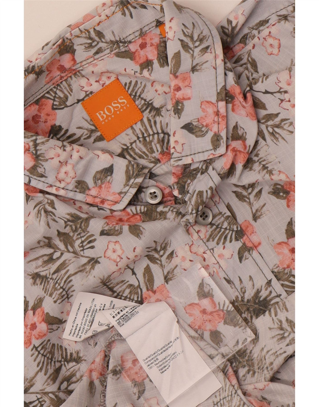 Hugo Boss Kortærmet Herreskjorte Medium Blue Floral Bomuld