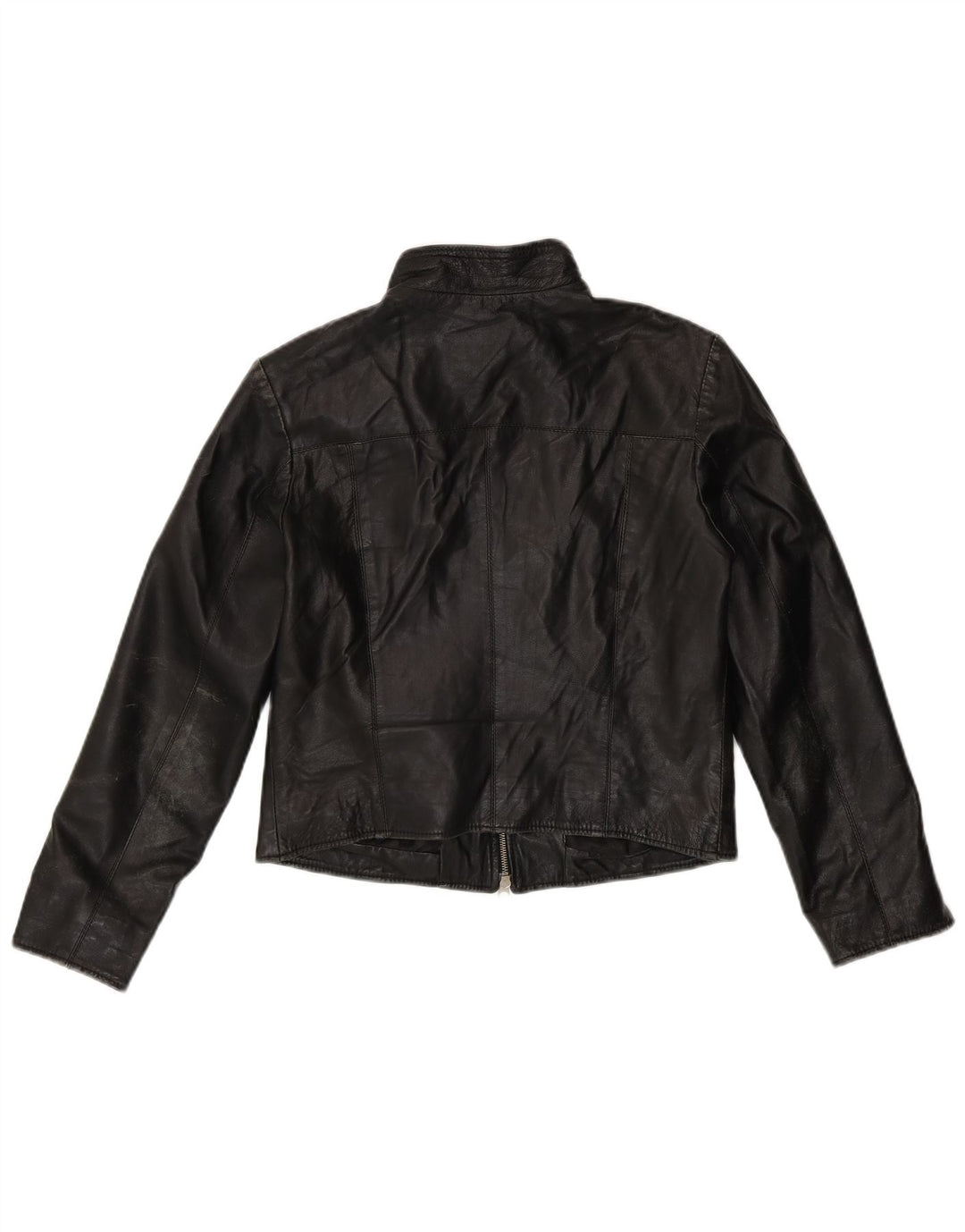 VINTAGE Womens Crop Leather Jacket UK 12 Medium Black Leather