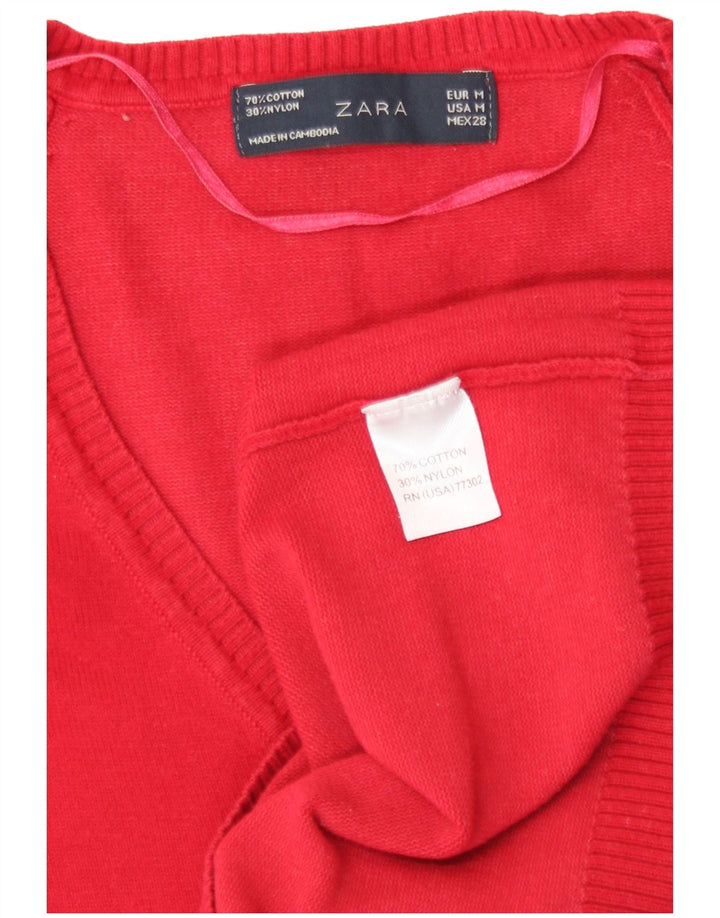Zara Dame V-hals sweater UK 12 Medium Rød Bomuld