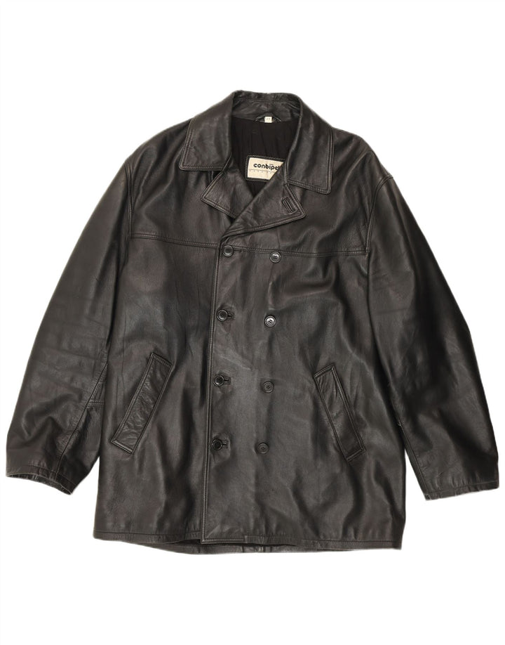 Conbipel Herre dobbeltradet læderfrakke str. 52 Stor sort læder