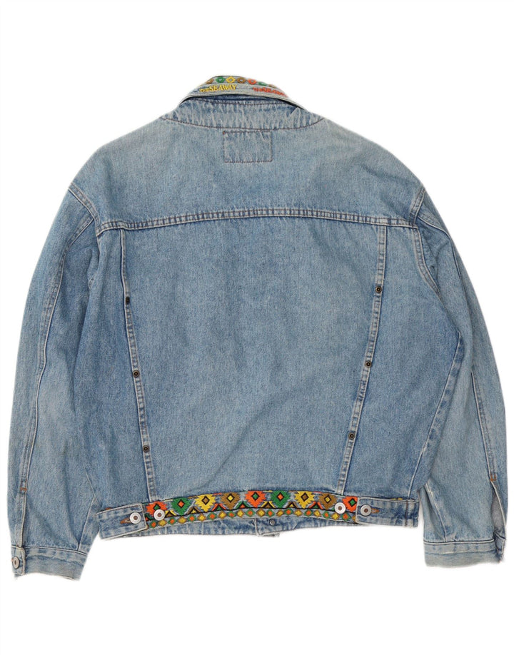 The Seaway Mens Retro Denim Jacket UK 40 Large Blue Geometric 80s