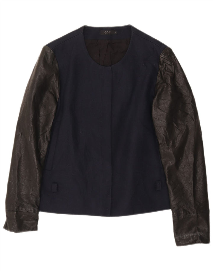 Cos Dame Blazer Jakke EU 40 Medium Navy Blue Colourblock Bomuld