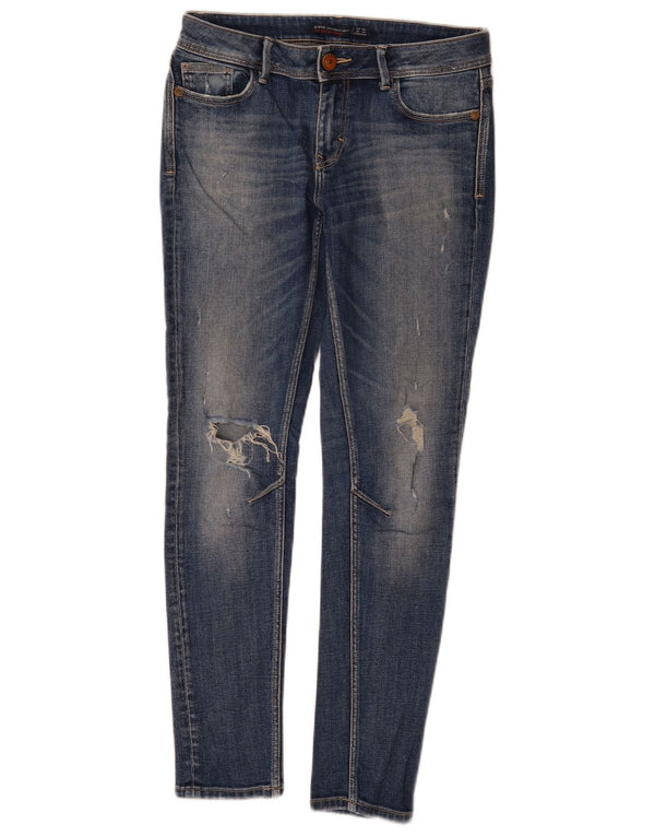 Zara Dame Distressed Skinny Jeans EU 36 XS W26 L29 Blå Bomuld
