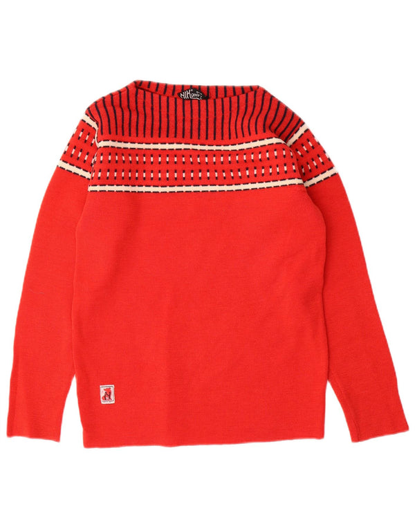 Vintage Dame Boat Neck Jumper Sweater UK 10 Small Red Geometric