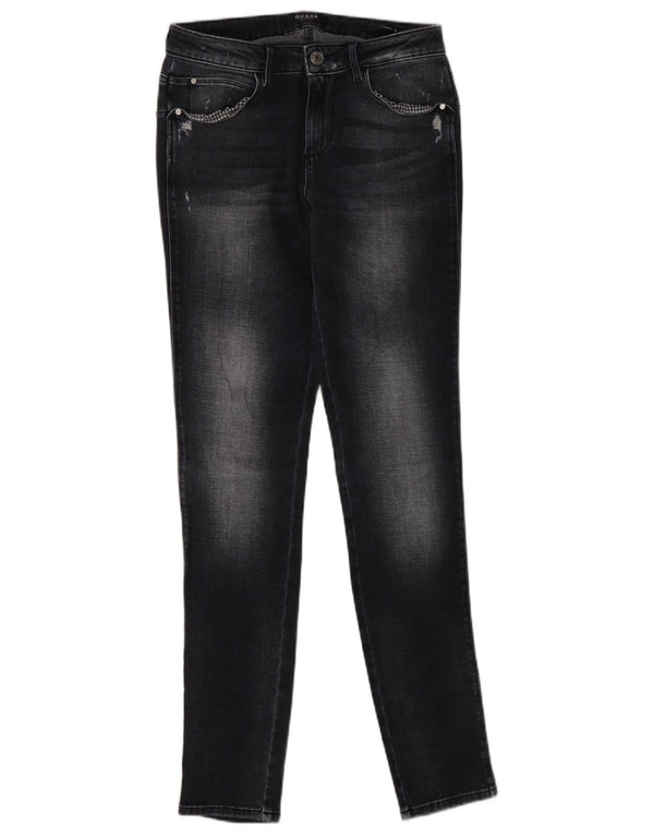 Guess Womens Curve Distressed Skinny Jeans W28 L30 Sort bomuld