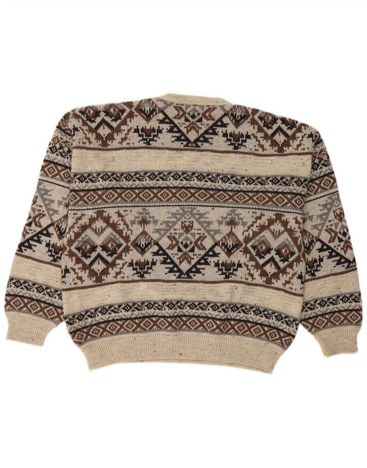 Vintage sweater med rund hals til mænd IT 48/50 Medium White Fair Isle