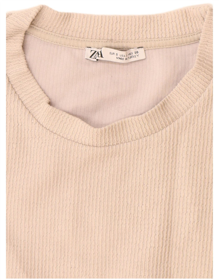 Zara Herre T-Shirt Top Lille Beige Bomuld