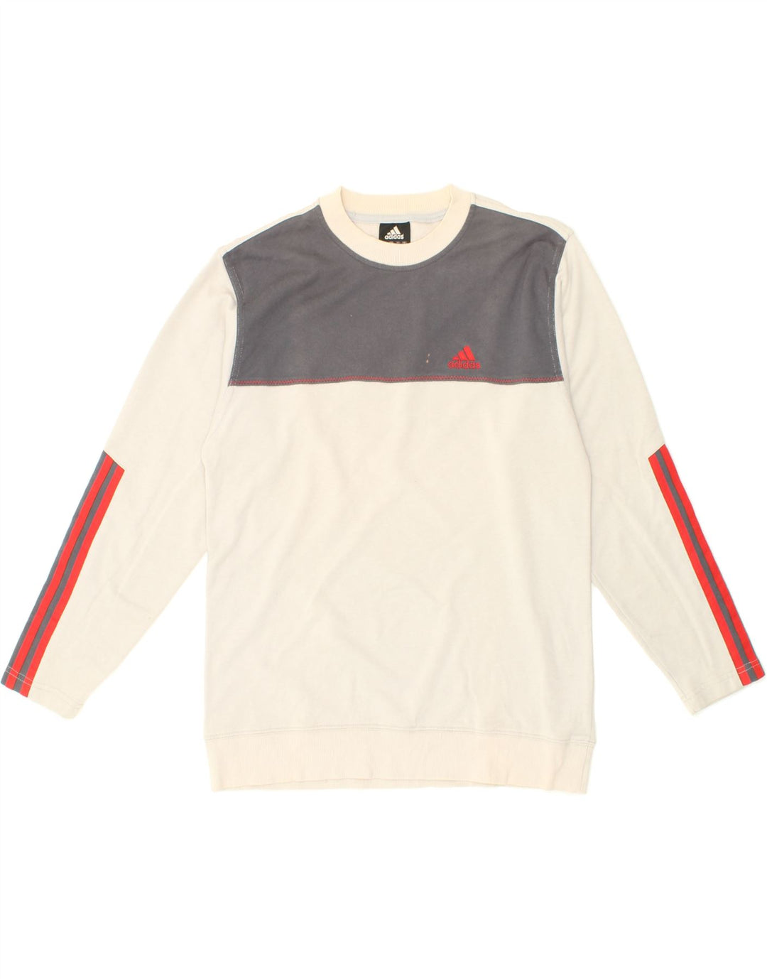 ADIDAS Boys Sweatshirt Jumper 13-14 Years White Colourblock Vintage Adidas and Second-Hand Adidas from Messina Hembry 