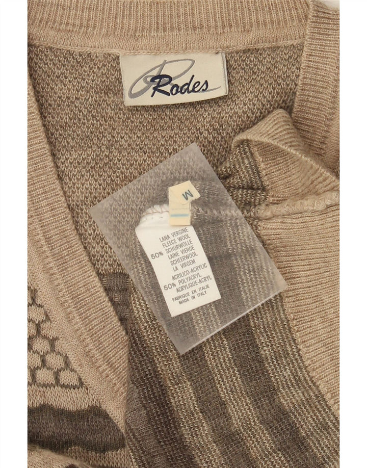 Rodes Herre V-hals sweater Medium Beige Stribet Uld