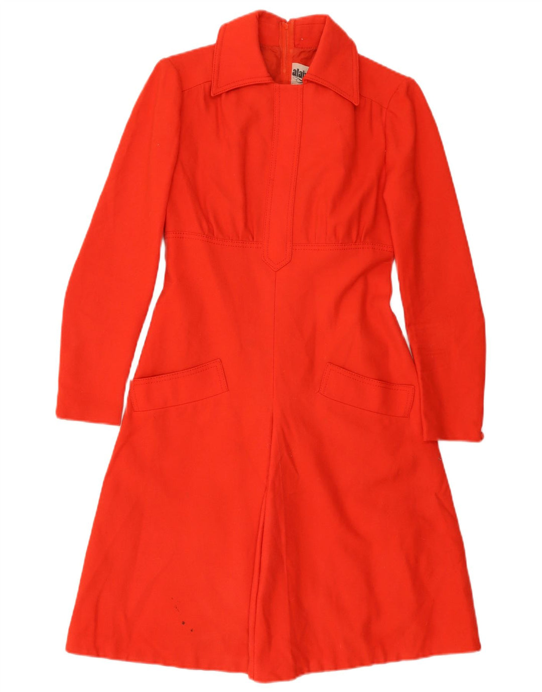 VINTAGE Langærmet A-line kjole til kvinder EU 38 Medium Rød Ny Uld