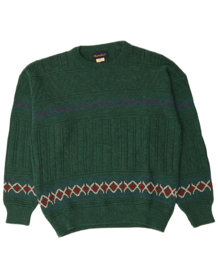 Vintage sweater med rund hals til mænd Medium Green Fair Isle Wool